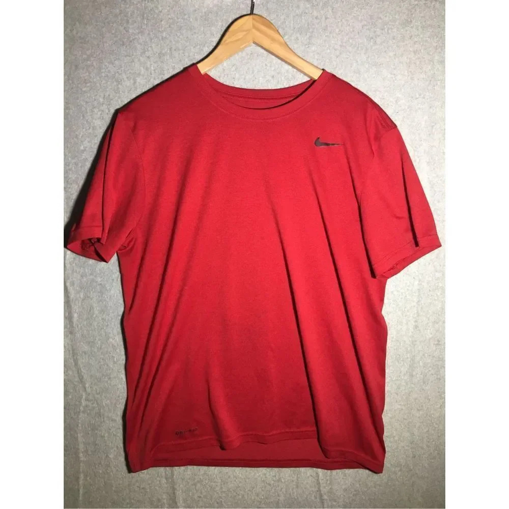 Mens Nike Shirt Athletic Dri-Fit Red Workout Running Exercise Gym Casual